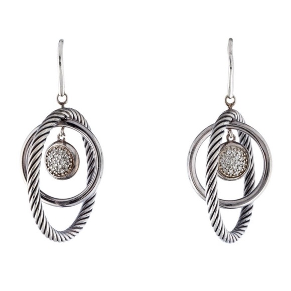 David Yurman Silver Earrings with Diamond Accents - Picture 1 of 5